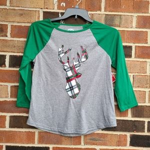 Green Gray Plaid Reindeer Baseball Shirt